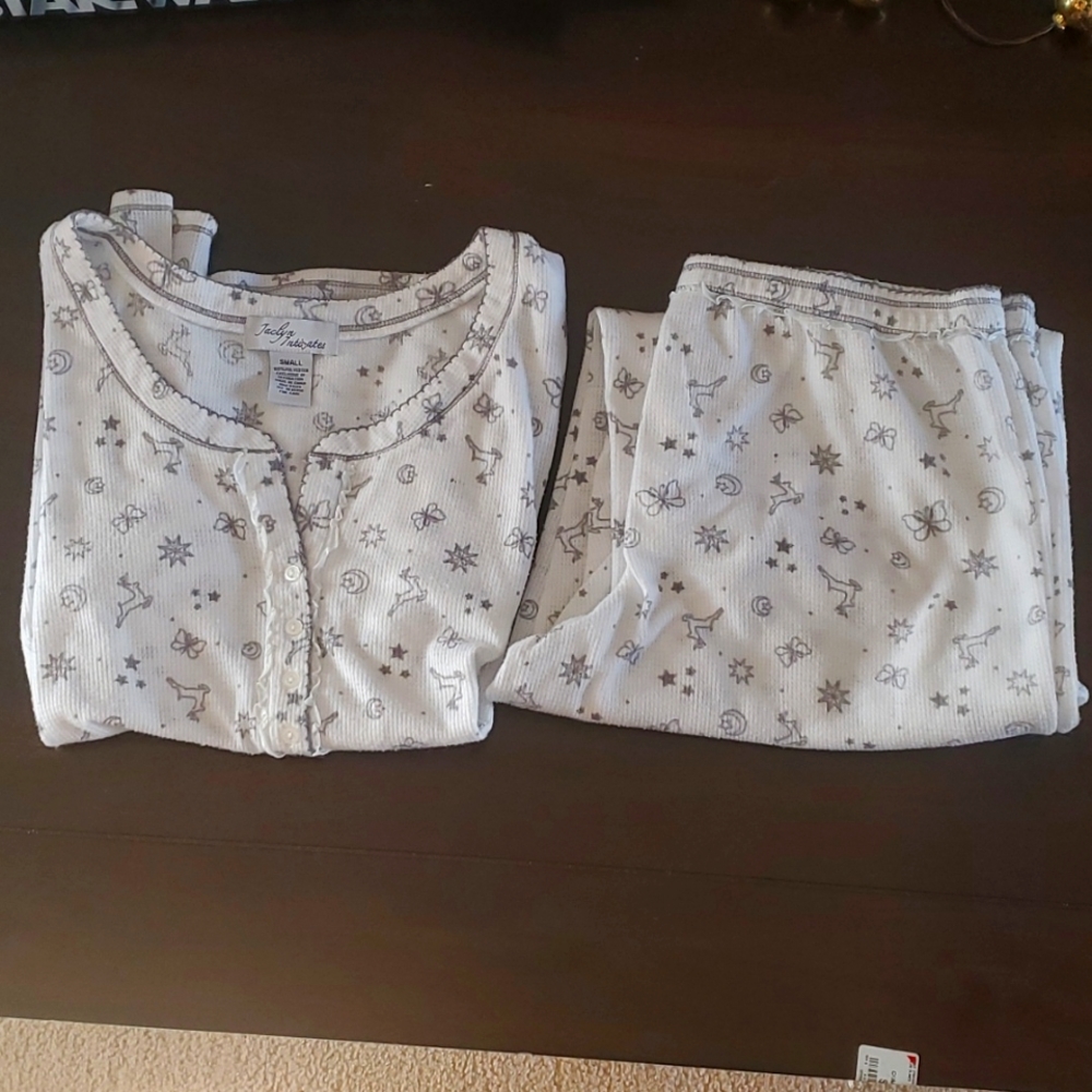 Christmas Holiday Pajama Set White and Gray Reindeer Stars